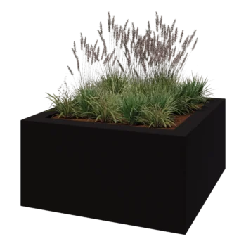 Plantekasse i glasfiber - Kvadratisk - 160 x 160 x 80 cm - RAL9005 mat (sort) - Med bund