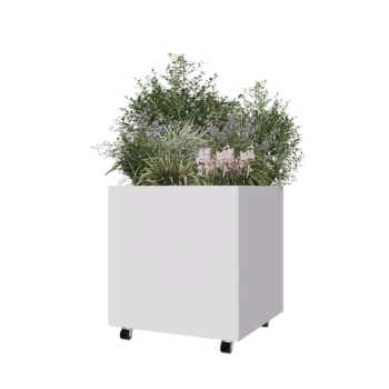 Stål plantekasse - Firkant - 70 x 70 x 70 cm - RAL9010 mat (hvid) - Med bundplade - Met hjul
