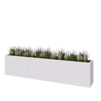 Stål plantekasse XXL - Rektangel - 360 x 50 x 80 cm - RAL9010 mat (hvid) - Uden bundplade