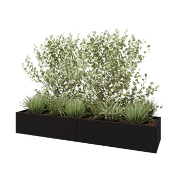 Stål plantekasse XXL - Rektangel - 200 x 50 x 30 cm - RAL9005 mat (sort) - Med bundplade