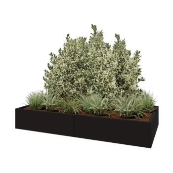 Stål plantekasse XXL - Rektangel - 200 x 100 x 30 cm - RAL9005 mat (sort) - Med bundplade