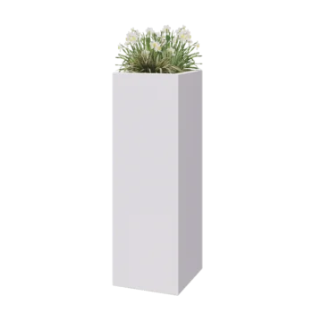 Plantekasse i glasfiber - Kvadratisk - 40 x 40 x 120 cm - RAL9010 mat (hvid) - Med bund