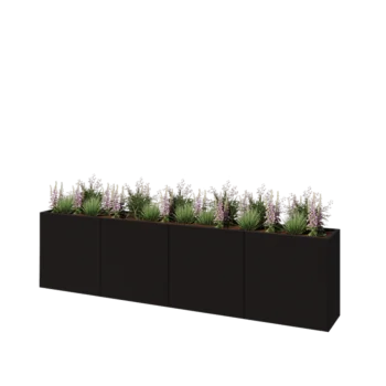 Stål plantekasse XXL - Rektangel - 320 x 40 x 80 cm - RAL9005 mat (sort) - Med bundplade