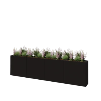 Stål plantekasse XXL - Rektangel - 320 x 30 x 80 cm - RAL9005 mat (sort) - Uden bundplade