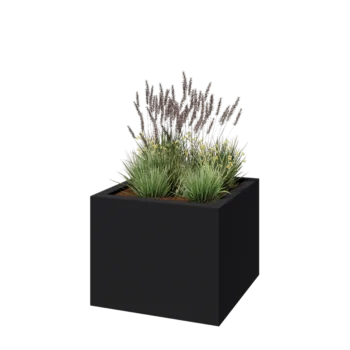 Plantekasse i glasfiber - Kvadratisk - 100 x 100 x 80 cm - RAL7021 mat (sortgrå) - Med bund