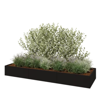 Stål plantekasse XXL - Rektangel - 360 x 100 x 40 cm - RAL9005 mat (sort) - Uden bundplade