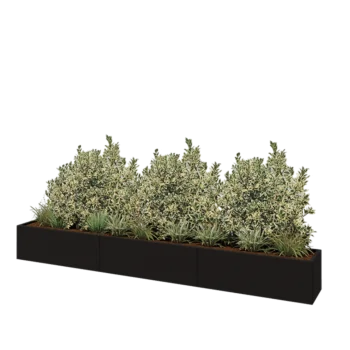 Stål plantekasse XXL - Rektangel - 360 x 40 x 40 cm - RAL9005 mat (sort) - Uden bundplade