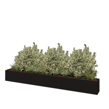 Stål plantekasse XXL - Rektangel - 360 x 30 x 40 cm - RAL9005 mat (sort) - Med bundplade