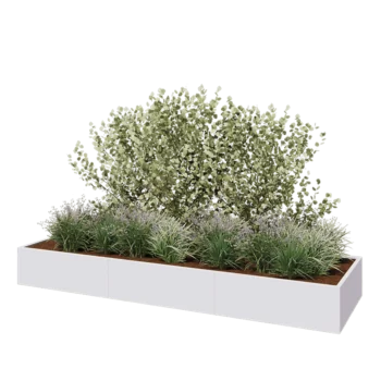 Stål plantekasse XXL - Rektangel - 360 x 100 x 40 cm - RAL9010 mat (hvid) - Uden bundplade