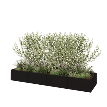 Stål plantekasse XXL - Rektangel - 320 x 80 x 40 cm - RAL9005 mat (sort) - Med bundplade