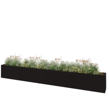 Stål plantekasse XXL - Rektangel - 480 x 40 x 60 cm - RAL9005 mat (sort) - Uden bundplade