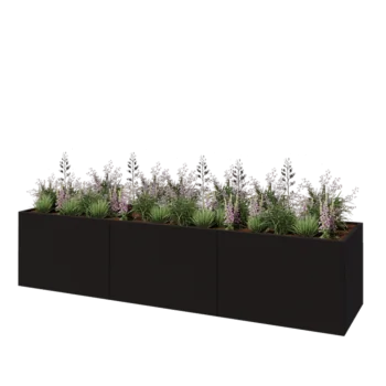 Stål plantekasse XXL - Rektangel - 360 x 80 x 80 cm - RAL9005 mat (sort) - Uden bundplade
