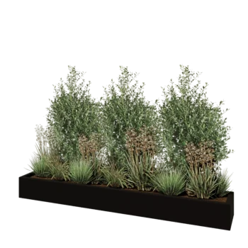 Plantekasse i glasfiber - Rektangel - 200 x 30 x 20 cm - RAL9005 mat (sort) - Med bund