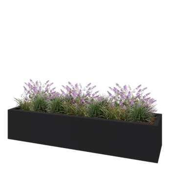Plantekasse i glasfiber - Rektangel - 200 x 50 x 40 cm - RAL7021 mat (sortgrå) - Med bund