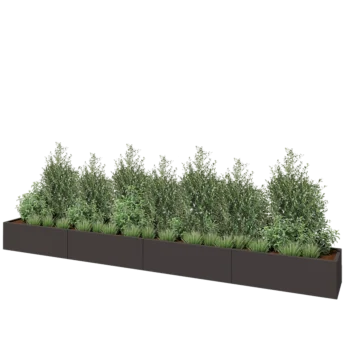 Stål plantekasse XXL - Rektangel - 480 x 50 x 40 cm - RAL7016 mat (antracitgrå) - Med bundplade
