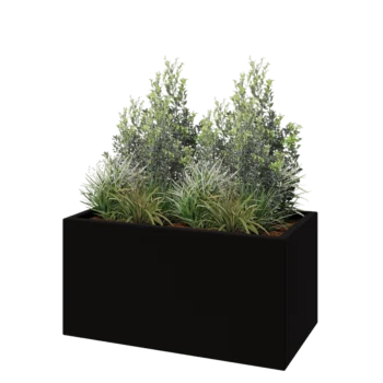 Plantekasse i glasfiber - Rektangel - 100 x 50 x 50 cm - RAL9005 mat (sort) - Med bund