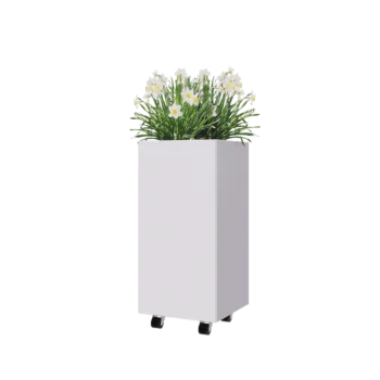 Stål plantekasse - Firkant - 40 x 40 x 80 cm - RAL9010 mat (hvid) - Med bundplade - Met hjul