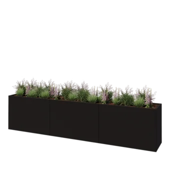 Stål plantekasse XXL - Rektangel - 360 x 50 x 80 cm - RAL9005 mat (sort) - Uden bundplade