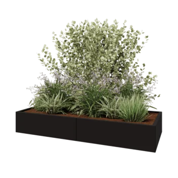 Stål plantekasse XXL - Rektangel - 200 x 80 x 30 cm - RAL9005 mat (sort) - Uden bundplade