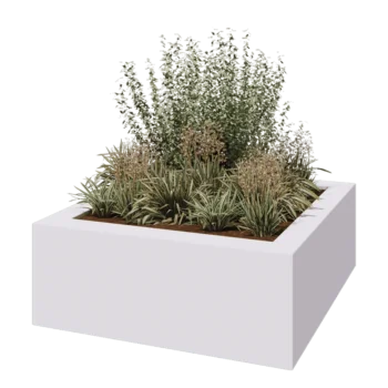 Plantekasse i glasfiber - Kvadratisk - 160 x 160 x 60 cm - RAL9010 mat (hvid) - Med bund