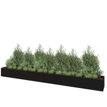 Stål plantekasse XXL - Rektangel - 480 x 50 x 40 cm - RAL9005 mat (sort) - Med bundplade
