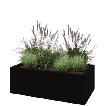 Plantekasse i glasfiber - Rektangel - 120 x 60 x 40 cm - RAL9005 mat (sort) - Med bund