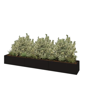 Stål plantekasse XXL - Rektangel - 360 x 50 x 40 cm - RAL9005 mat (sort) - Uden bundplade