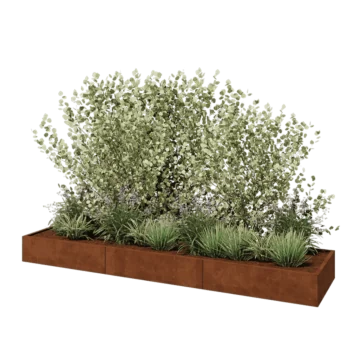 Cortenstål plantekasse XXL - Rektangel - 360 x 80 x 30 cm - Med bundplade
