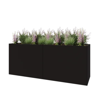 Stål plantekasse XXL - Rektangel - 200 x 60 x 80 cm - RAL9005 mat (sort) - Med bundplade