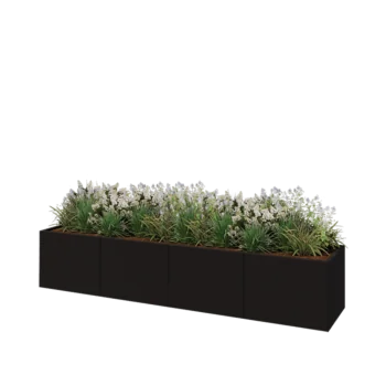 Stål plantekasse XXL - Rektangel - 320 x 60 x 60 cm - RAL9005 mat (sort) - Uden bundplade