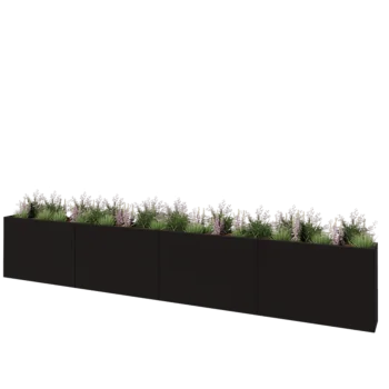 Stål plantekasse XXL - Rektangel - 480 x 30 x 80 cm - RAL9005 mat (sort) - Med bundplade