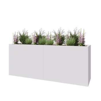Stål plantekasse XXL - Rektangel - 200 x 50 x 80 cm - RAL9010 mat (hvid) - Med bundplade