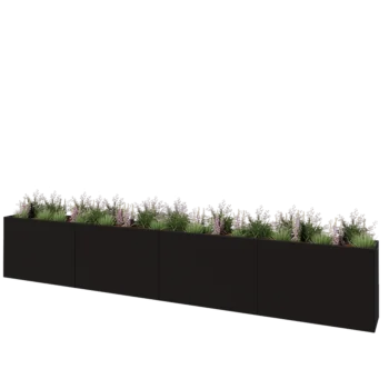 Stål plantekasse XXL - Rektangel - 480 x 40 x 80 cm - RAL9005 mat (sort) - Med bundplade