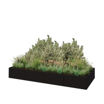 Stål plantekasse XXL - Rektangel - 320 x 120 x 40 cm - RAL9005 mat (sort) - Med bundplade