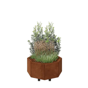Cortenstål plantekasse - Ottekant - 72,4 x 72,4 x 30 cm - Med bundplade - Met hjul