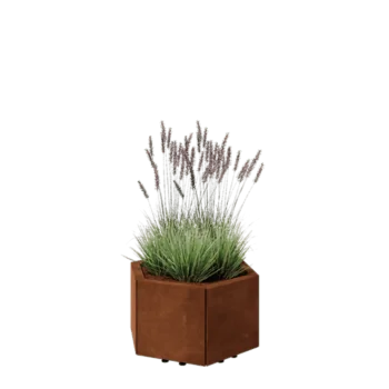 Cortenstål plantekasse - Sekshjørne - 59,3 x 52 x 30 cm - Med bundplade - Med ben