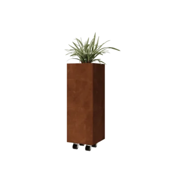 Cortenstål plantekasse - Firkant - 30 x 30 x 80 cm - Med bundplade - Met hjul