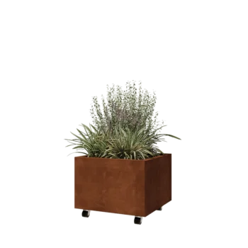 Cortenstål plantekasse - Firkant - 60 x 60 x 40 cm - Med bundplade - Met hjul