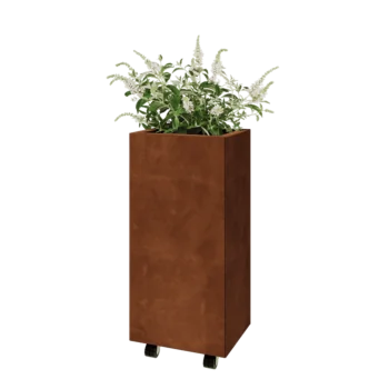 Cortenstål plantekasse - Rektangel - 40 x 30 x 80 cm - Med bundplade - Met hjul