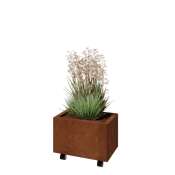 Cortenstål plantekasse - Rektangel - 50 x 30 x 30 cm - Med bundplade - Met hjul