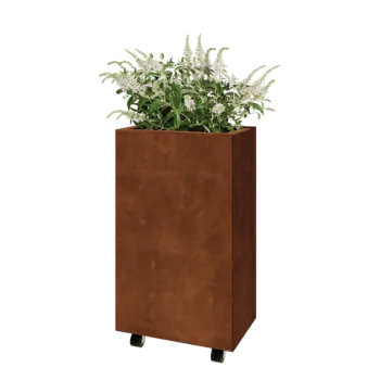 Cortenstål plantekasse - Rektangel - 50 x 30 x 80 cm - Med bundplade - Met hjul
