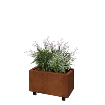 Cortenstål plantekasse - Rektangel - 60 x 30 x 30 cm - Med bundplade - Met hjul