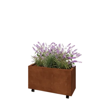 Cortenstål plantekasse - Rektangel - 80 x 30 x 40 cm - Med bundplade - Met hjul