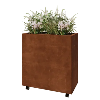 Cortenstål plantekasse - Rektangel - 80 x 40 x 80 cm - Med bundplade - Met hjul