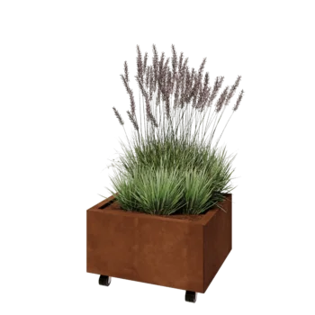 Cortenstål plantekasse - Rektangel - 60 x 50 x 30 cm - Med bundplade - Met hjul
