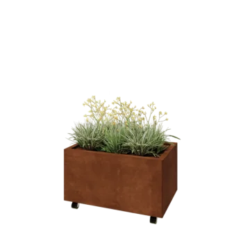 Cortenstål plantekasse - Rektangel - 80 x 50 x 40 cm - Med bundplade - Met hjul