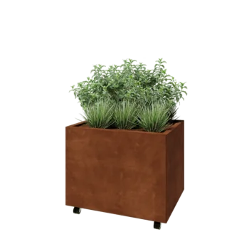 Cortenstål plantekasse - Rektangel - 80 x 60 x 60 cm - Med bundplade - Met hjul