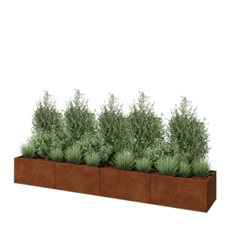 Cortenstål plantekasse XXL - Rektangel - 320 x 50 x 40 cm - Med bundplade
