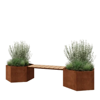 Cortenstål plantekasse - Sekshjørne - 294,4 x 99,3 x 50 cm - Med bænk - Uden bundplade