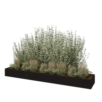 Stål plantekasse XXL - Rektangel - 360 x 60 x 30 cm - RAL9005 mat (sort) - Uden bundplade